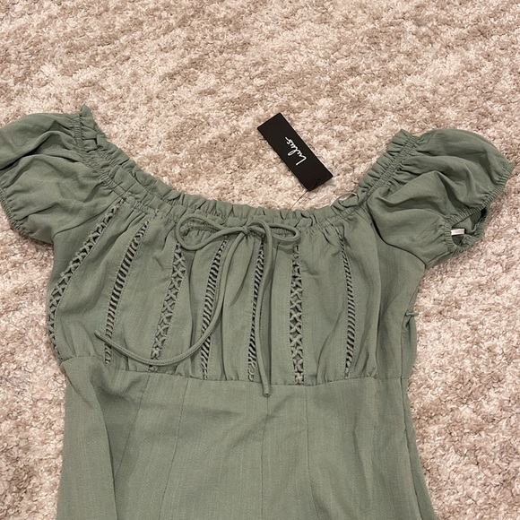 New Lulu's Wisteria Sage Green Embroidered Off-the-
Shoulder Mini Dress S - Picture 7 of 11